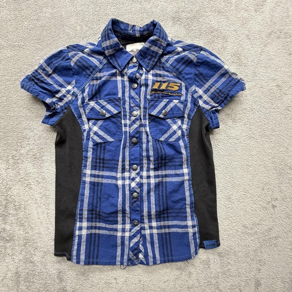 Harley-Davidson Tops - Harley-Davidson Shirt Womens M Blue Plaid Button-Up Short Sleeve Embroidered